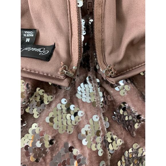 Crystal Doll Womens Pink Champagne Velvet Sequined Mini Skirt Medium NEW - Picture 10 of 10